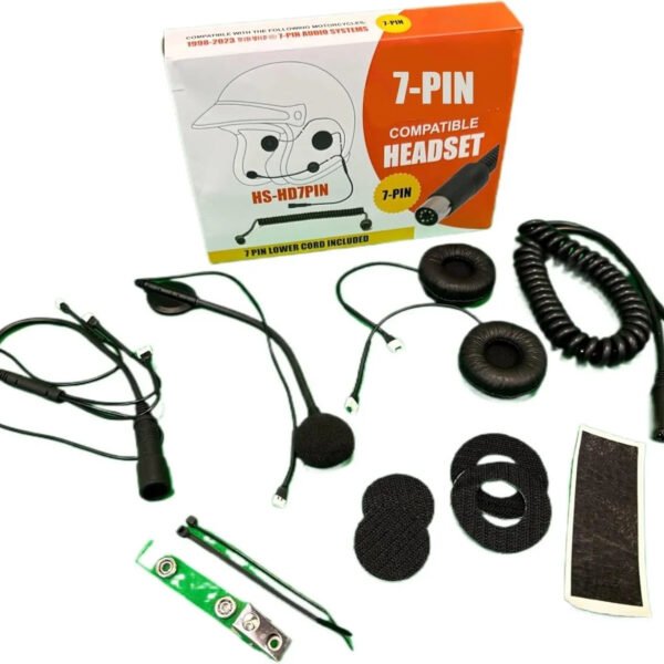 The Helmet Shop 7-Pin Helmet Headset Compatible with Harley Davidson Motorcycles | Stereo Speakers & Noise Canceling Boom Mic | 7-Pin Lower Cord Included